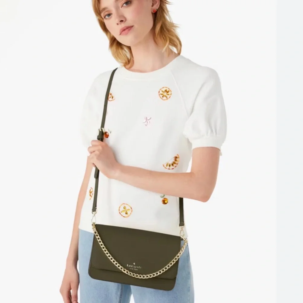 Kate Spade Dark Green Madison Convertible Crossbody Gold Chain/Leather Strap